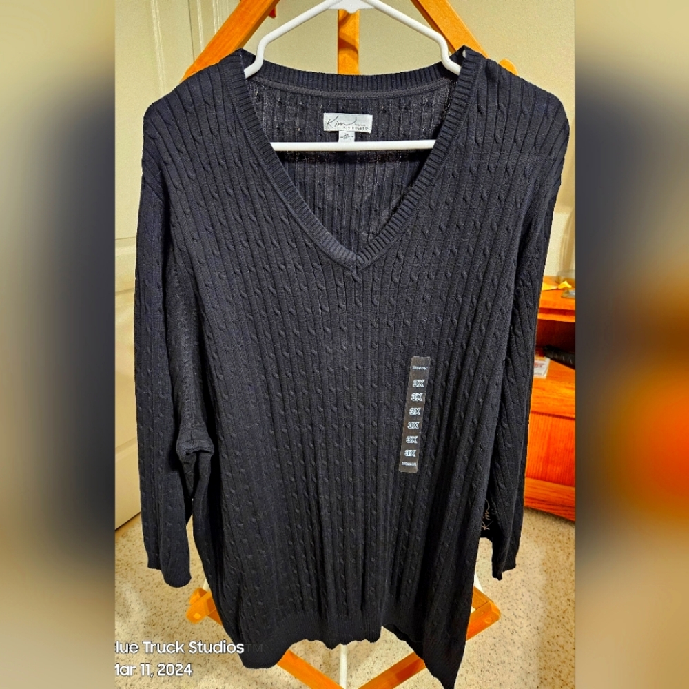 Kim Rogers Plus Size 3X V-Neck True Black Pullover Sweater NWT 100% Cotton